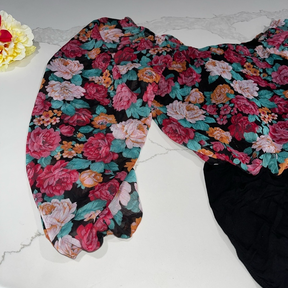 Peace Love World Floral Bodysuit - Multicolor and Black - Picture 5 of 10